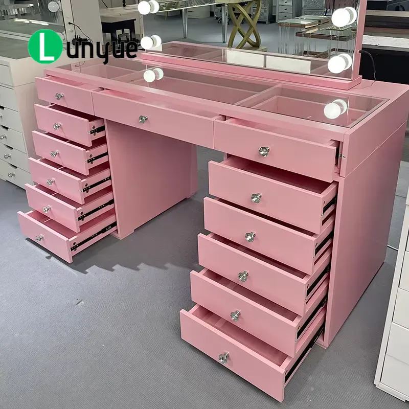 Pink Wooden Dressing Table wit - Beauty Makeup Vanity Set ulasan dan harga
